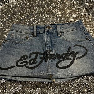 Ed Hardy Black Logo Blue Mini Skirt